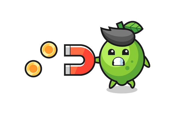 The character of lime hold a magnet to catch the gold coins , cute style design for t shirt, sticker, logo element