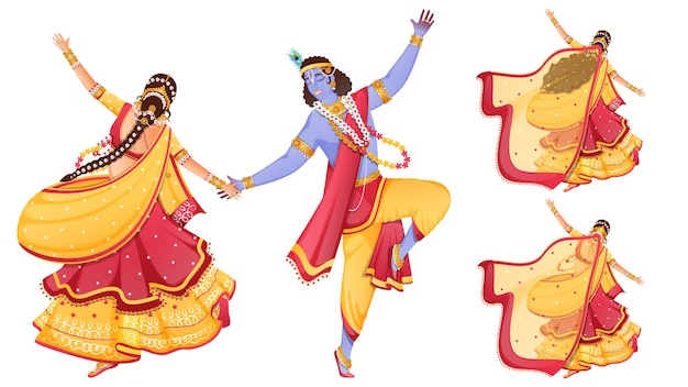 Vector character of lord krishna and radha performing dance