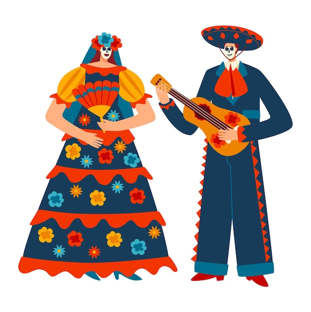 Character male female mexican costume motley carnaval people traditional mexico suit isolated on
