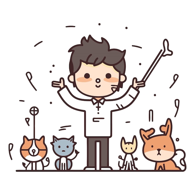 Vector character man with pets flat design isolated on white background