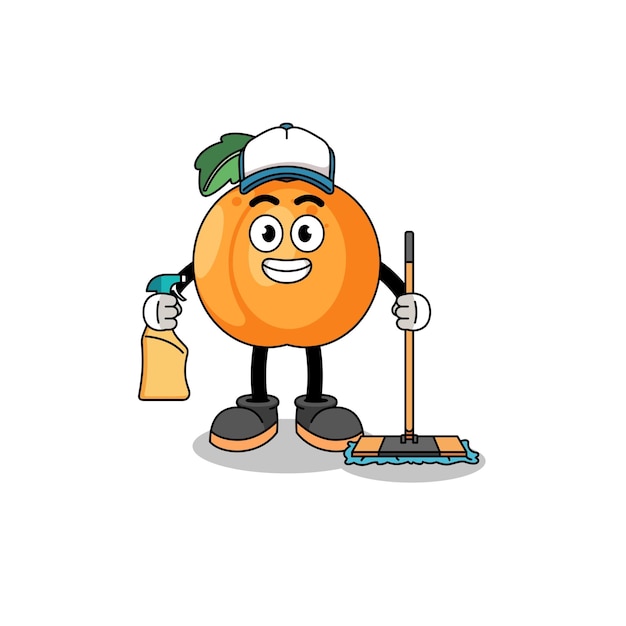 character mascot of apricot as a cleaning services