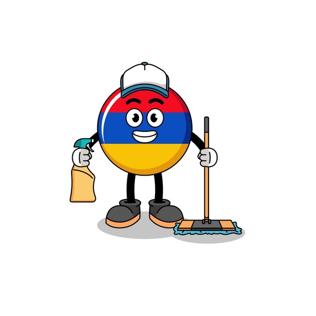 Character mascot of armenia flag as a cleaning services