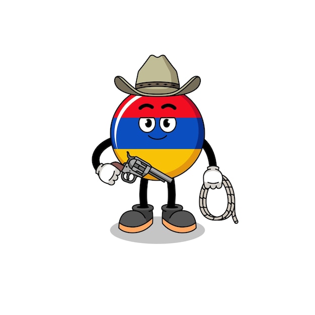 Vettore personaggio mascotte della bandiera dell'armenia come cowboy