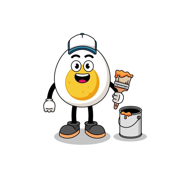 Character mascot of boiled egg as a painter character design