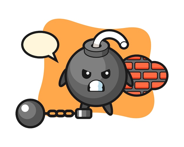 Character mascot of bomb as a prisoner