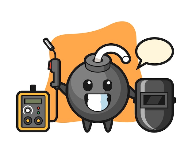 Character mascot of bomb as a welder