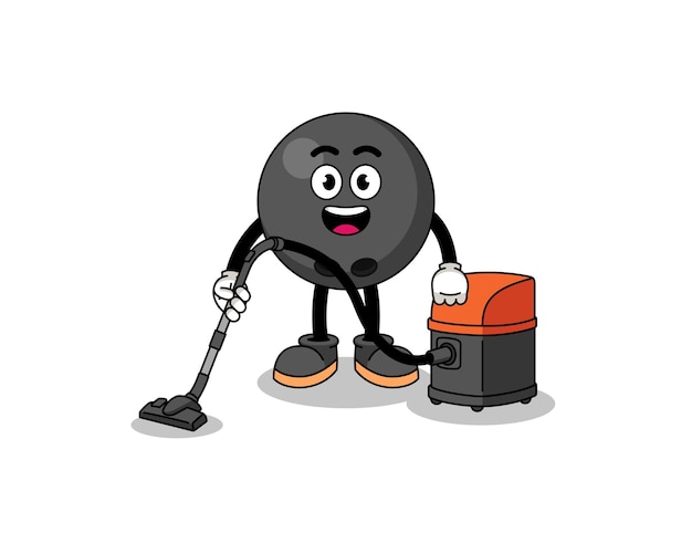 Character mascot of bowling ball holding vacuum cleaner character design