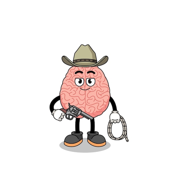 Персонаж-талисман мозга как дизайн персонажа ковбоя
