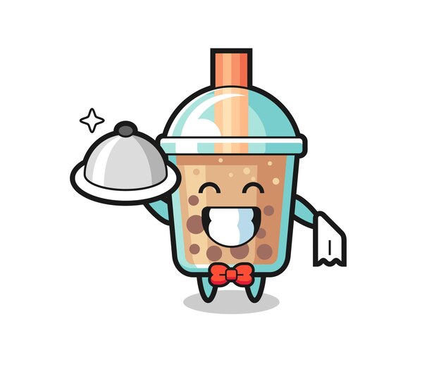 Character mascot of bubble tea as a waiters