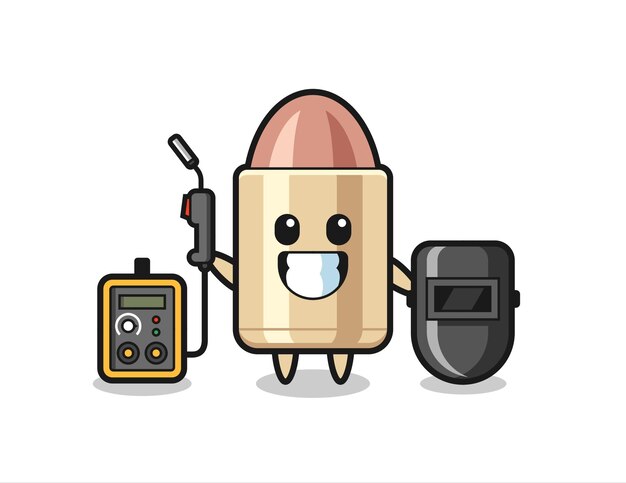 Character mascot of bullet as a welder