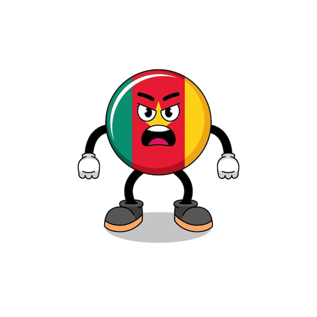 Character mascot of cameroon flag holding vacuum cleaner