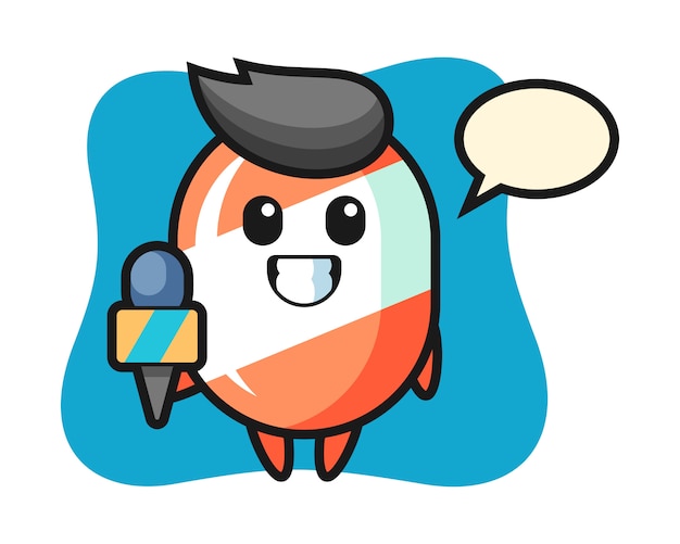 Character mascot of candy as a news reporter