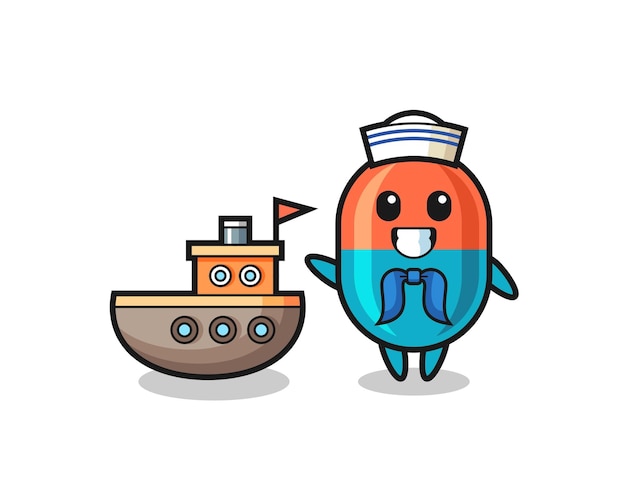 Character mascot of capsule as a sailor man  cute style design for t shirt sticker logo element