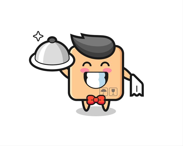 Character mascot of cardboard box as a waiters , cute style design for t shirt, sticker, logo element