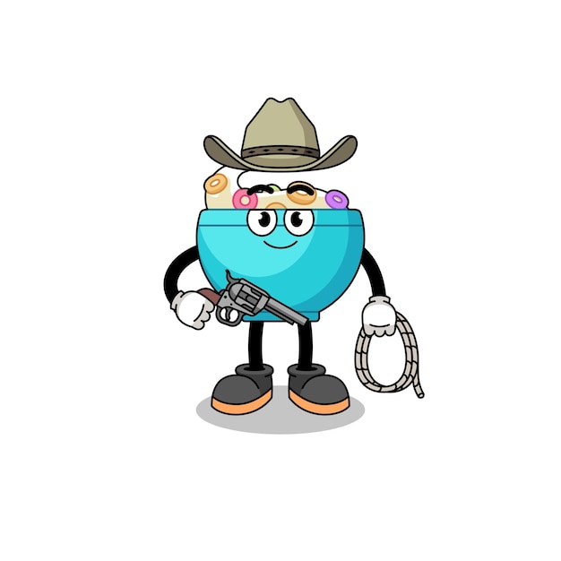 Carattere mascotte della ciotola di cereali come un cowboy