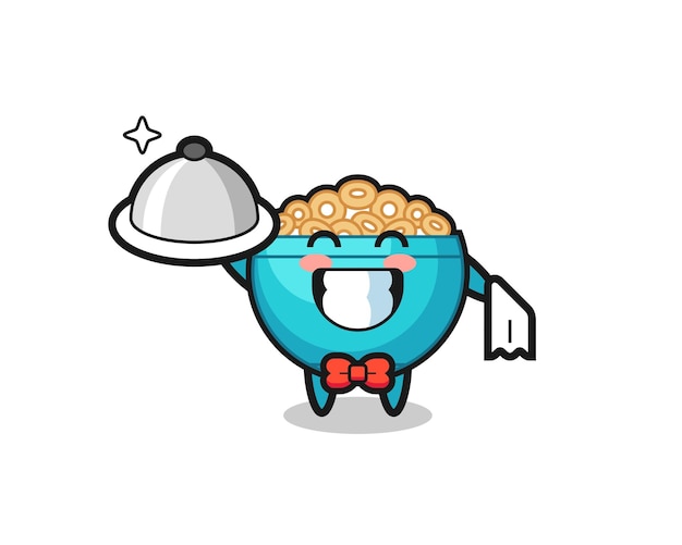 Character mascot of cereal bowl as a waiters