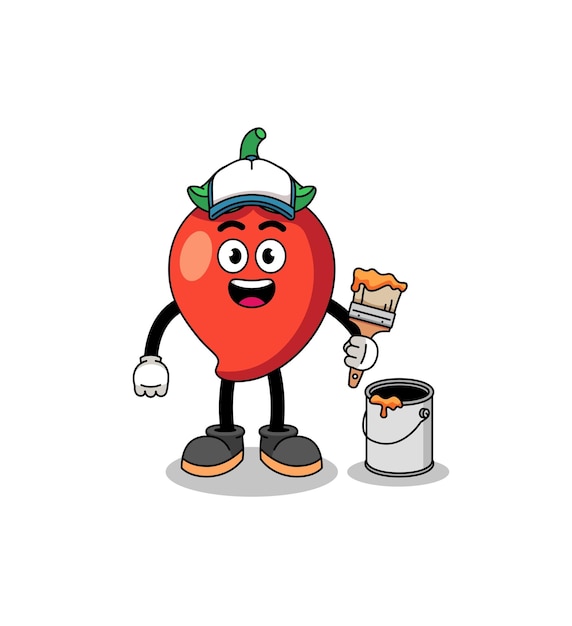 Character mascot of chili pepper as a painter