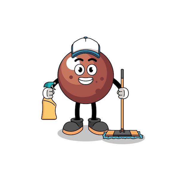 Character mascot of chocolate ball as a cleaning services