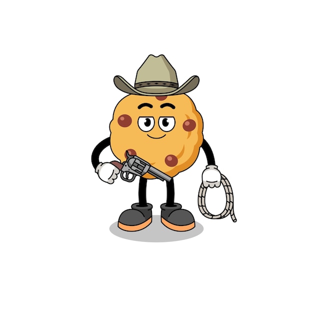 Character mascot of chocolate chip cookie as a cowboy character design