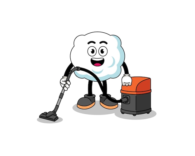 Character mascot of cloud holding vacuum cleaner