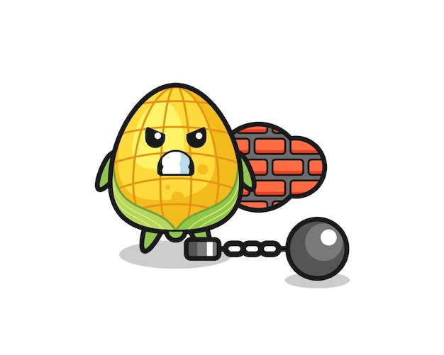 Vector character mascot of corn as a prisoner , cute style design for t shirt, sticker, logo element