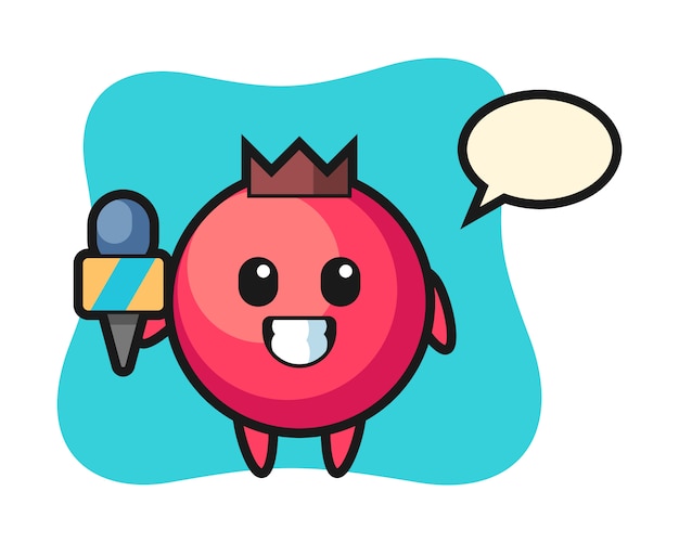 Character mascot of cranberry as a news reporter, cute style , sticker, logo element