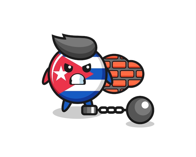 Character mascot of cuba flag badge as a prisoner