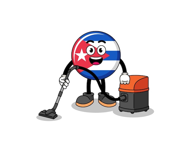 Character mascot of cuba flag holding vacuum cleaner