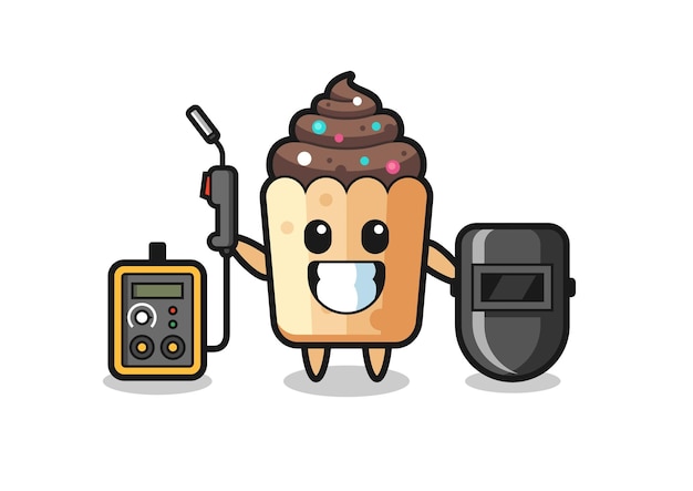 Character mascot of cupcake as a welder