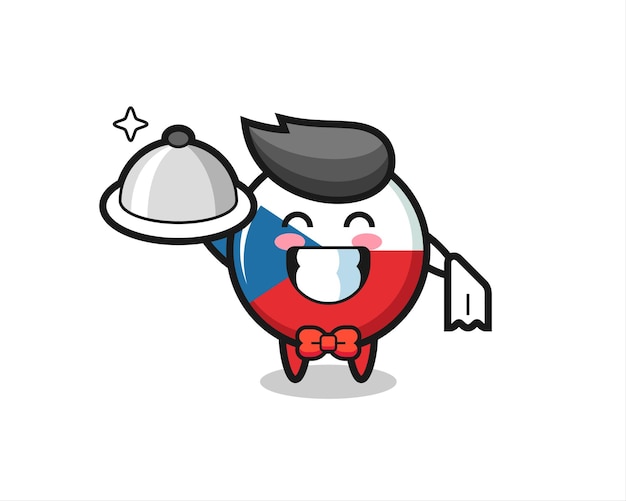 Character mascot of czech flag badge as a waiters