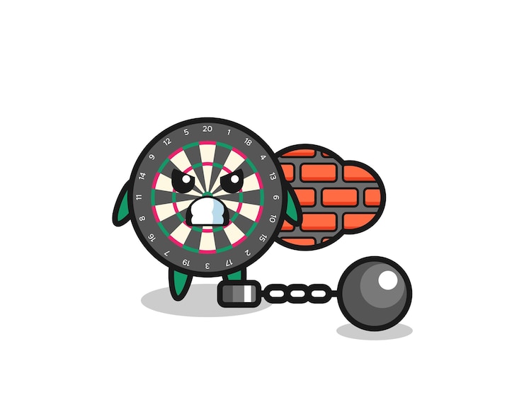 Vector character mascot of dart board as a prisoner