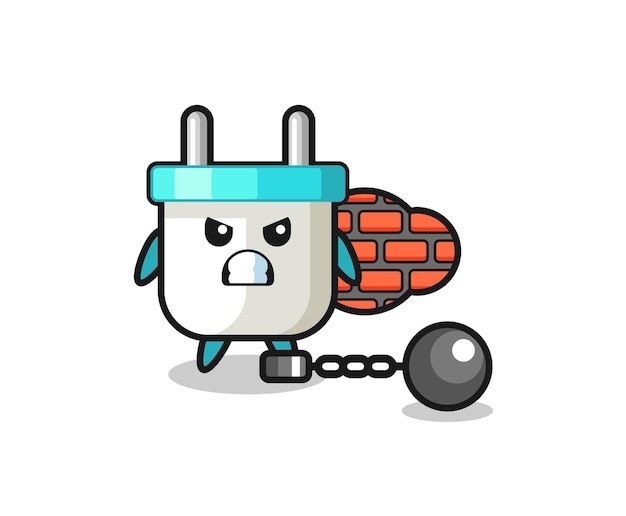 Vector character mascot of electric plug as a prisoner