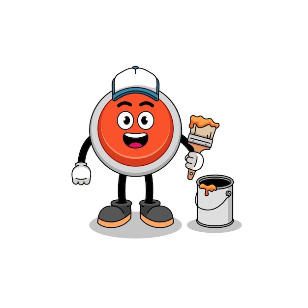 Character mascot of emergency button as a painter