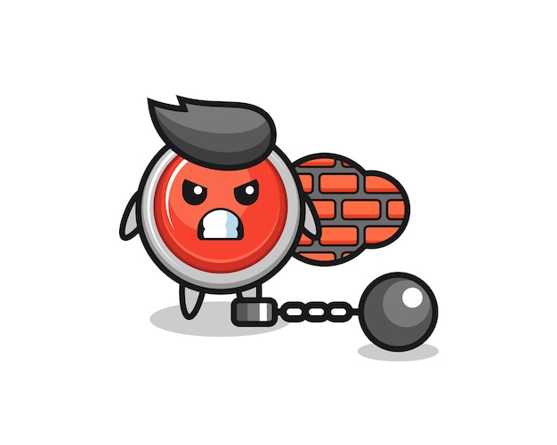 Vector character mascot of emergency panic button as a prisoner , cute design