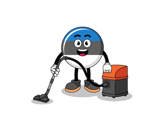 Character mascot of estonia flag holding vacuum cleaner