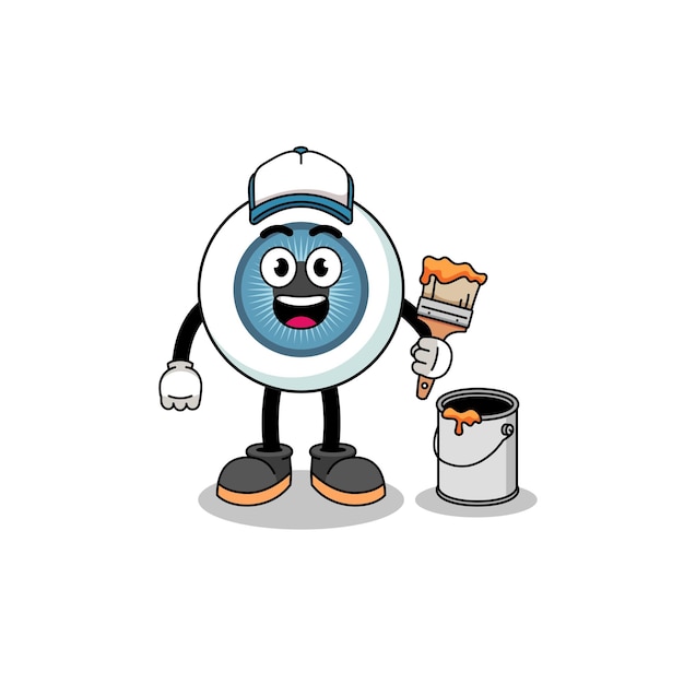 Character mascot of eyeball as a painter