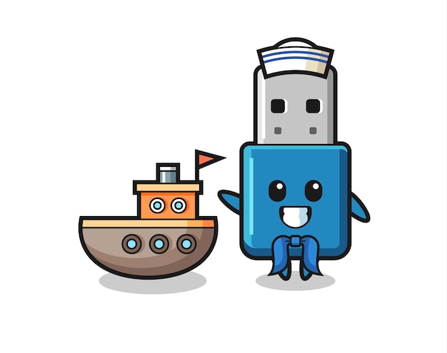 Character mascot of flash drive usb as a sailor man