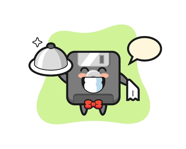 Character mascot of floppy disk as a waiters , cute style design for t shirt, sticker, logo element