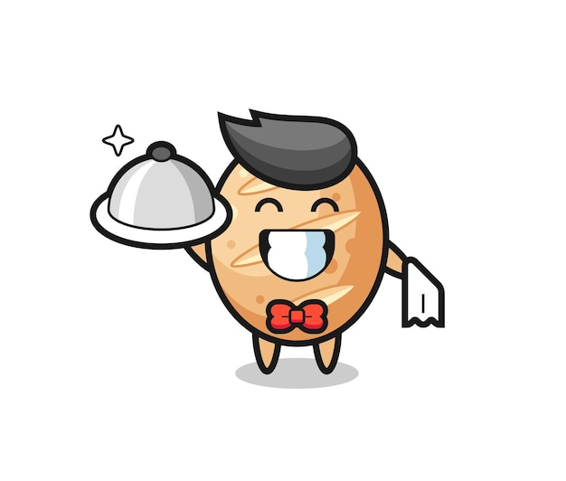 Character mascot of french bread as a waiters , cute design