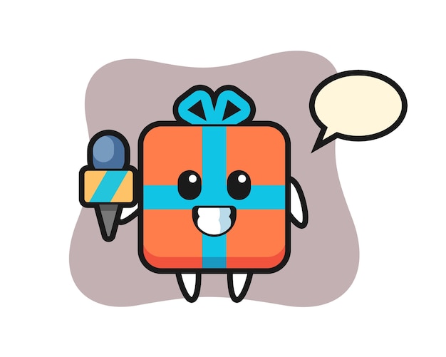 Character mascot of gift box as a news reporter