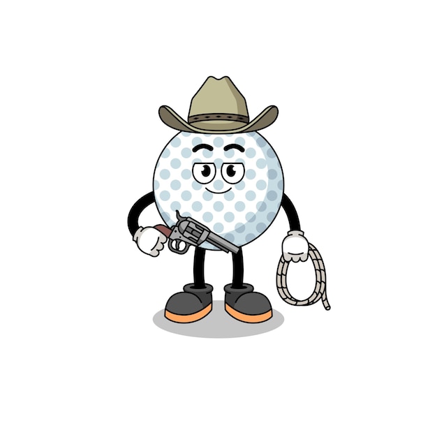 Character mascot of golf ball as a cowboy