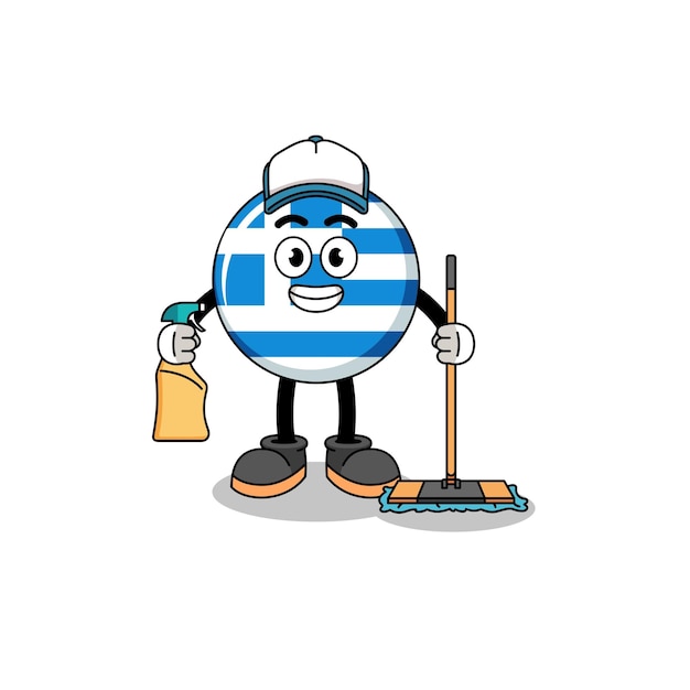 Vector character mascot of greece flag as a cleaning services