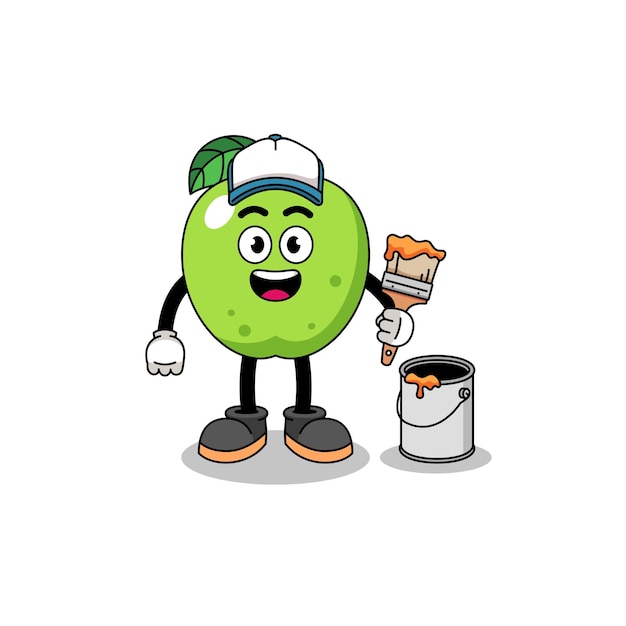 Character mascot of green apple as a painter character design