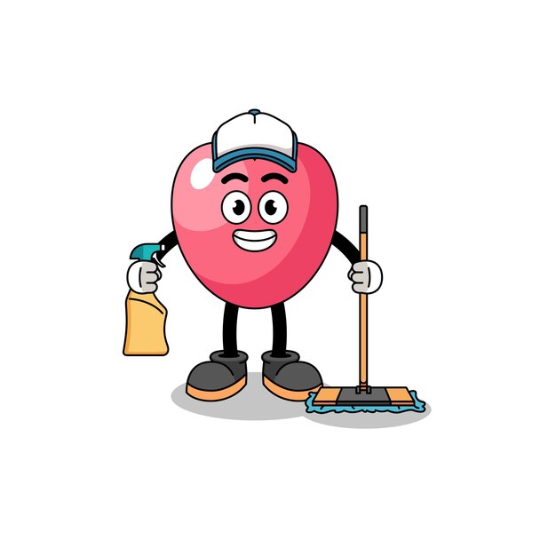 Character mascot of heart symbol as a cleaning services