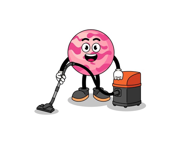 Character mascot of ice cream scoop holding vacuum cleaner