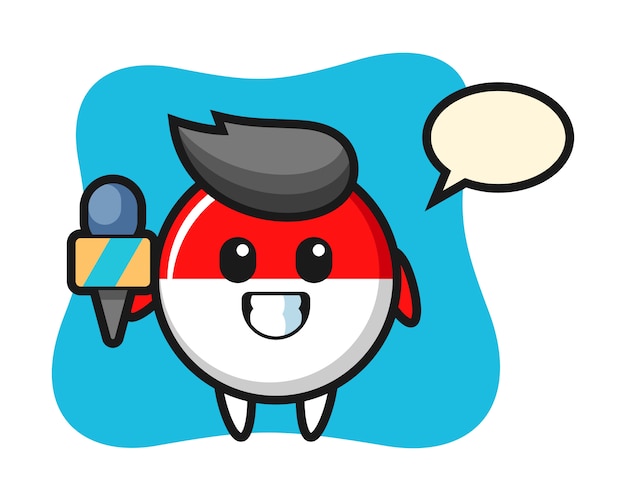 報道記者としてのインドネシア国旗バッジのキャラクターマスコット
