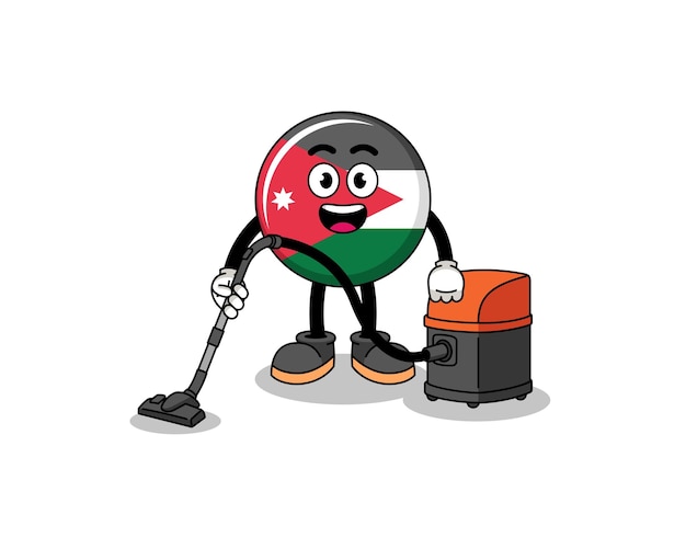 Character mascot of jordan flag holding vacuum cleaner