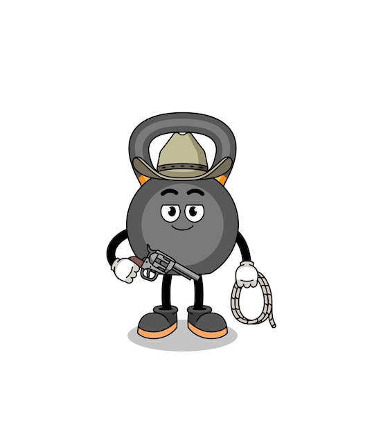 Vector character mascot of kettlebell as a cowboy