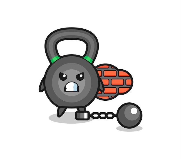 Vettore personaggio mascotte di kettlebell come prigioniero, design in stile carino per maglietta, adesivo, elemento logo