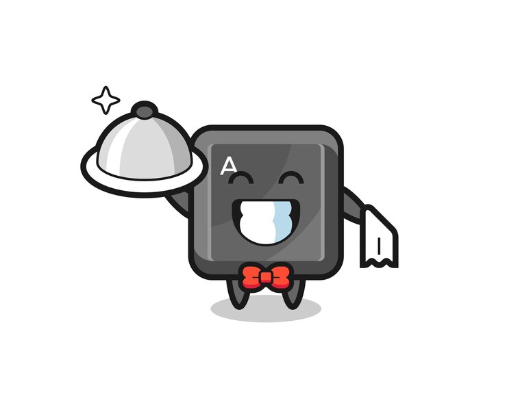 Vector character mascot of keyboard button as a waiters